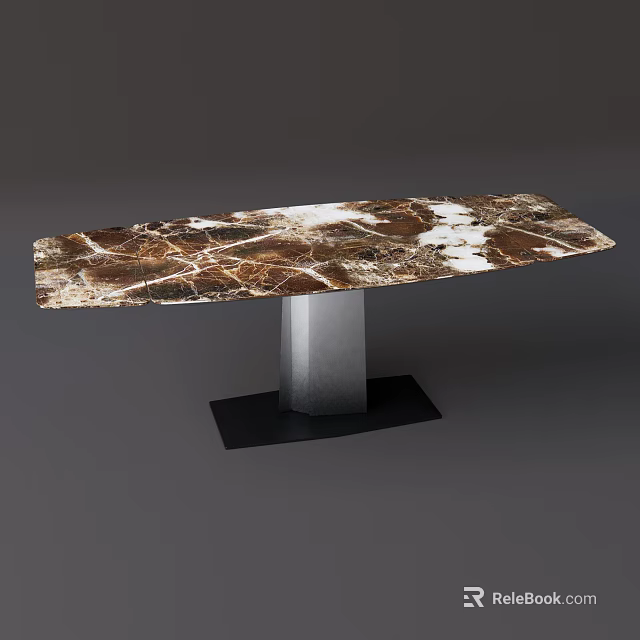 Marble Coffee Table With Brown White Veined Tabletop And Metal Base 3d model 