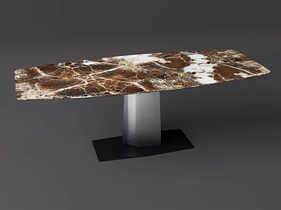 Marble Coffee Table With Brown White Veined Tabletop And Metal Base 3d model