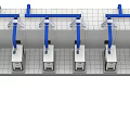 Neatly Arranged Industrial Equipment Units With Blue Pipes On Grid Background