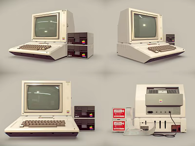 Vintage Computer Setup With Monitor Keyboard Main Unit And Printer 3d model
