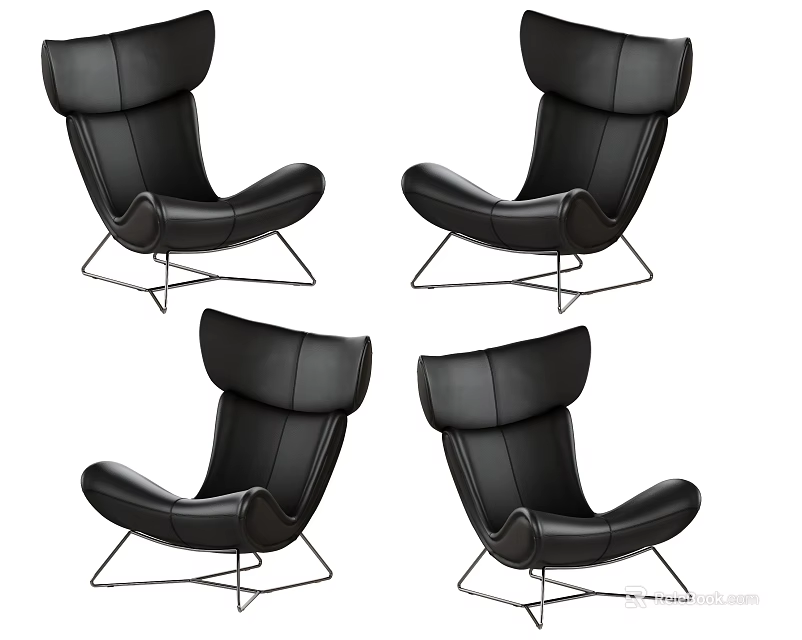 Modern Black Leather Lounge Chair With Metal Frame And Stylish Design 3d model 