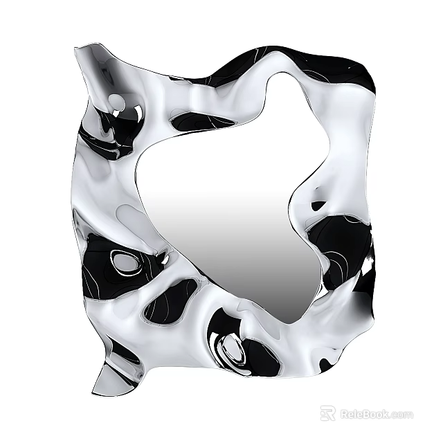 Modern Artistic Irregular Shape Mirror With Silver Metal Frame Contemporary Design 3d model