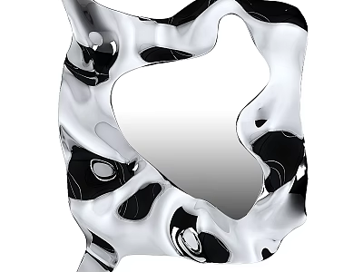 Modern Artistic Irregular Shape Mirror With Silver Metal Frame Contemporary Design 3d model