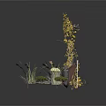 Garden Scene Construction With Yellow Leaf Tree Metal Fences Decorative Stones And Grass Patches
