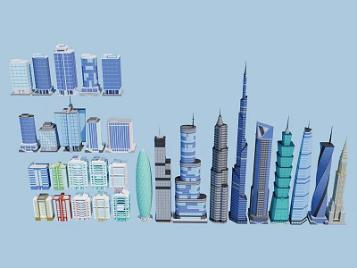Modern Architectural Skyscraper Models With Various Designs Colors Shapes And Styles 3d model