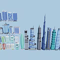 Modern Architectural Skyscraper Models With Various Designs Colors Shapes And Styles 3d model