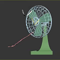 Minimalist Table Fan With Green Base Blue Blades And Pink Cord