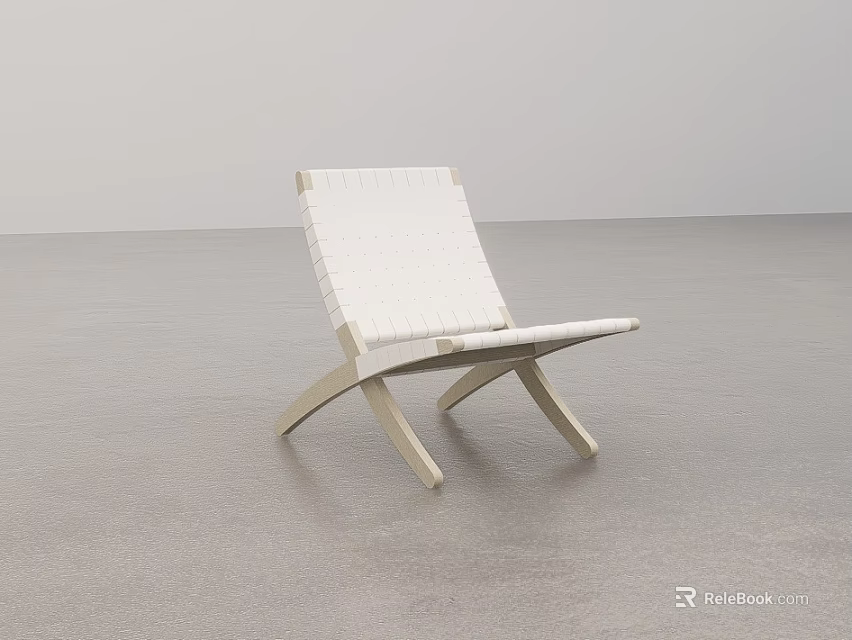 Modern Minimalist Lounge Chair with White Woven Seat and Light Wooden Frame in Clean Setting 3d model 