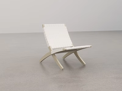 Modern Minimalist Lounge Chair with White Woven Seat and Light Wooden Frame in Clean Setting 3d model