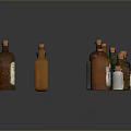Various Sizes Colorful Glass Bottles with Cork Stoppers for Food Storage on Dark Reflective Background