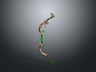 Handcrafted Wooden Bow With Green Leaves And Natural Vine Accents Design 3d model