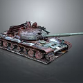 Rusty Military Tank With Weathered Armor Long Cannon And Track Details