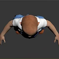 Bald Head Game Character In White T-shirt And Blue Overalls Standing On Dark Background