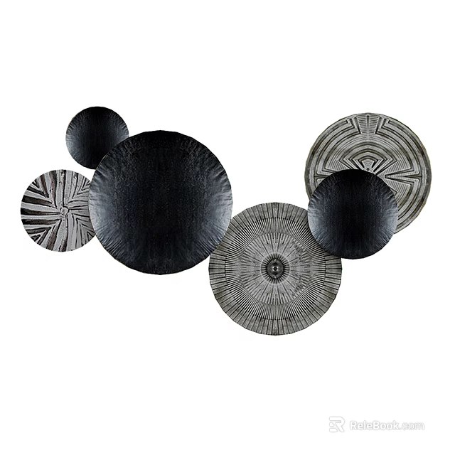 Stylish Modern Circular Wall Decor with Textured Black Gray Geometric Patterns 3d model