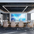 Modern Conference Room Interior With Large Conference Table Ergonomic Chairs And LED Display Screen