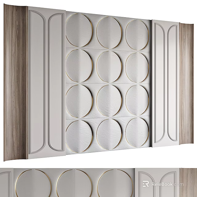 Modern Background Wall Design With Circular Textured Patterns And Metal Accents 3d model