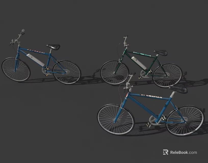 Three Stylish Bicycles With Colorful Frames And Classic Design Details 3d model 