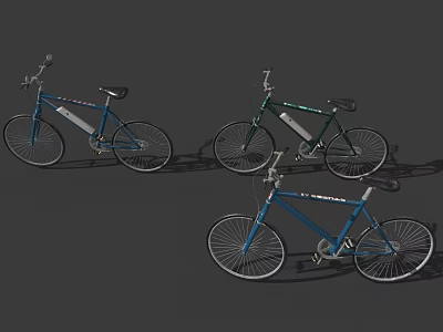 Three Stylish Bicycles With Colorful Frames And Classic Design Details 3d model