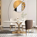 Elegant Modern Dining Room Interior With Hanging Lights Circular Mirror Wine Cabinets And Dining Table 3d model