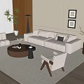 Modern Living Room Interior With Sofa and Coffee Table Set Accent Chairs Rug and Plants