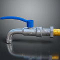 Household Water Tap With Blue Handle Silver Body And Yellow Connector