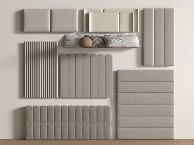Modern Fabric Upholstered Wall Panels With Various Shapes Textured Designs And Neutral Hues 3d model
