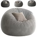 Grey Bean Bag Chair With Light Brown Pillow And Matching Round Ottomans 3d model