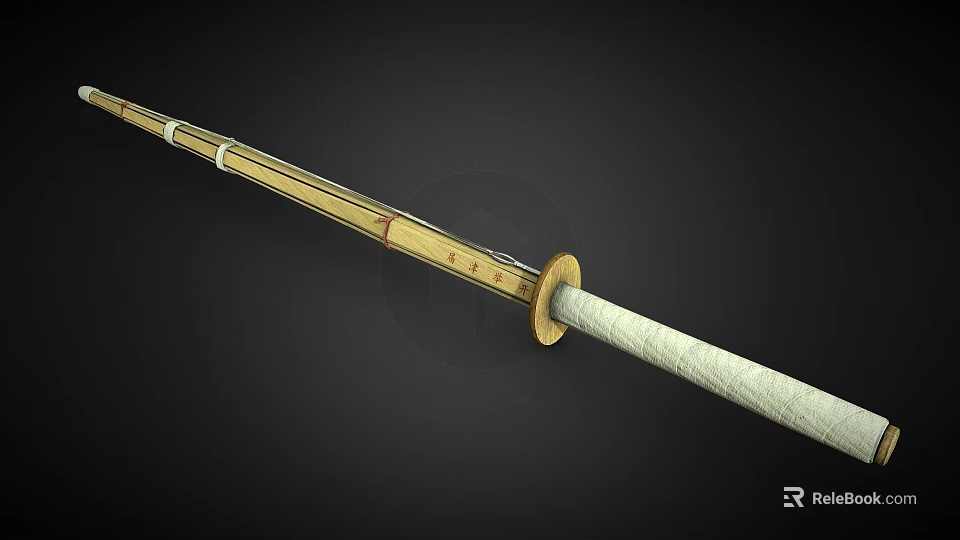 Japanese Katana Weapon With Golden Scabbard White Wrapped Handle And Ornate Details 3d model 