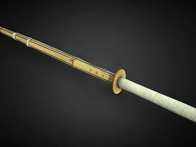 Japanese Katana Weapon With Golden Scabbard White Wrapped Handle And Ornate Details 3d model