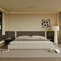 Modern Bedroom Interior With Large Bed Wooden Floor And Green View Through Window