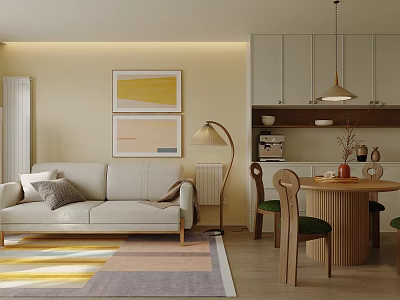 Modern Living Dining Room Interior With Light Sofa Area Rug Wall Art Round Table Chairs 3d model