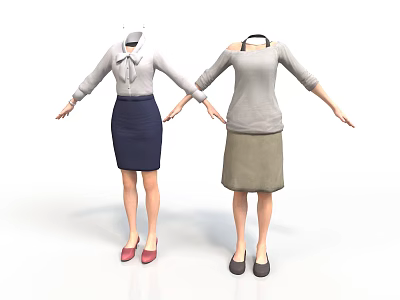 Women's Daily Life Clothing Sets With Shirts Skirts And Shoes In Various Styles 3d model