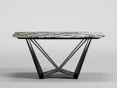 Modern Dining Table With Marble Top And Black Metal Geometric Legs 3d model