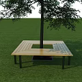 Wooden Outdoor Chair Square Structure Around Tree In Grass Area