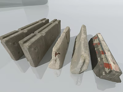 Road Facilities Concrete Curb Stones With Various Shapes Wear Marks And Stripes 3d model