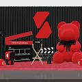 Stylish Photo Check-in Spot With Red Teddy Bear Clapperboard Director Chair And Red Carpet