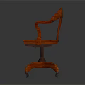 Stylish Red Wooden Office Chair With Armrests And Wheeled Base Structure