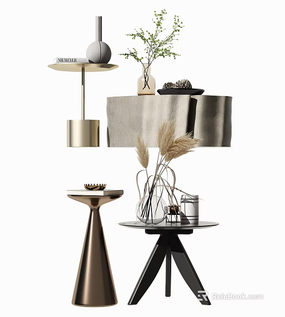Modern Coffee Table With Decorative Vases And Pampas Grass On Top 3d model