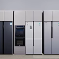 Various Styles Modern Refrigerators and Freezers Display in Showroom With Gray and Black Colors