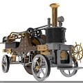 Electric Toy Steam Locomotive With Black Boiler Gold Chimney And Mechanical Wheels