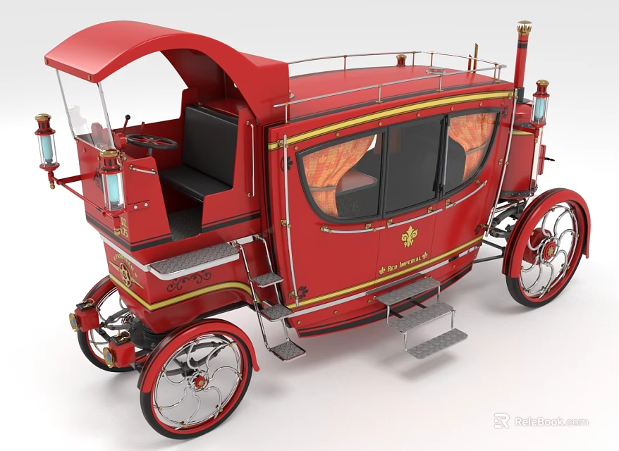 Red Vintage Horse Drawn Carriage With Elegant Design And Wheels 3d model 