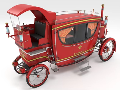 Red Vintage Horse Drawn Carriage With Elegant Design And Wheels 3d model