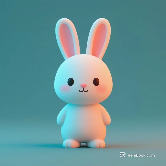 Cute White Rabbit Ornament Set With Pink Ears And Smiling Face Decorative Figurine 3d model 