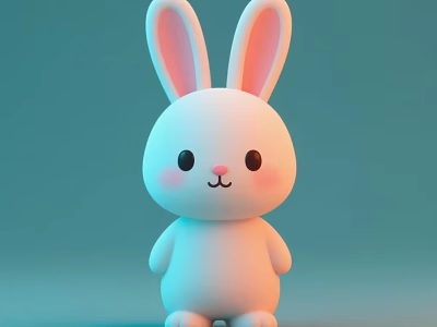 Cute White Rabbit Ornament Set With Pink Ears And Smiling Face Decorative Figurine 3d model