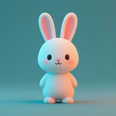 Cute White Rabbit Ornament Set With Pink Ears And Smiling Face Decorative Figurine 3d model