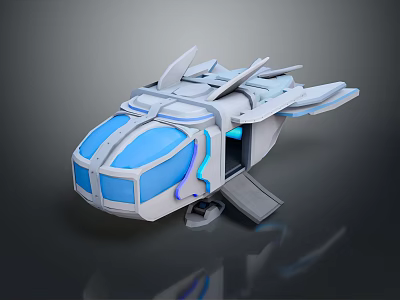 Futuristic Blue And White Spacecraft With Transparent Windows And Sleek Aerodynamic Wings 3d model