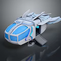 Futuristic Blue And White Spacecraft With Transparent Windows And Sleek Aerodynamic Wings
