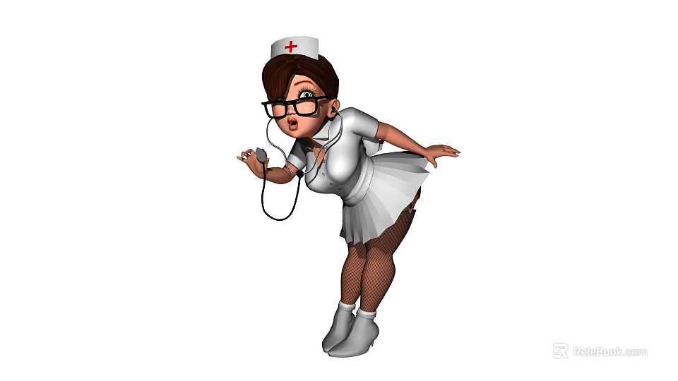 Cartoon Style Nurse Game Character In White Uniform With Stethoscope 3d model 