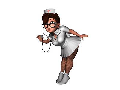 Cartoon Style Nurse Game Character In White Uniform With Stethoscope 3d model