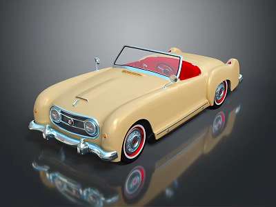 Vintage Beige Convertible Car With Red Interior And Chrome Front Accents 3d model